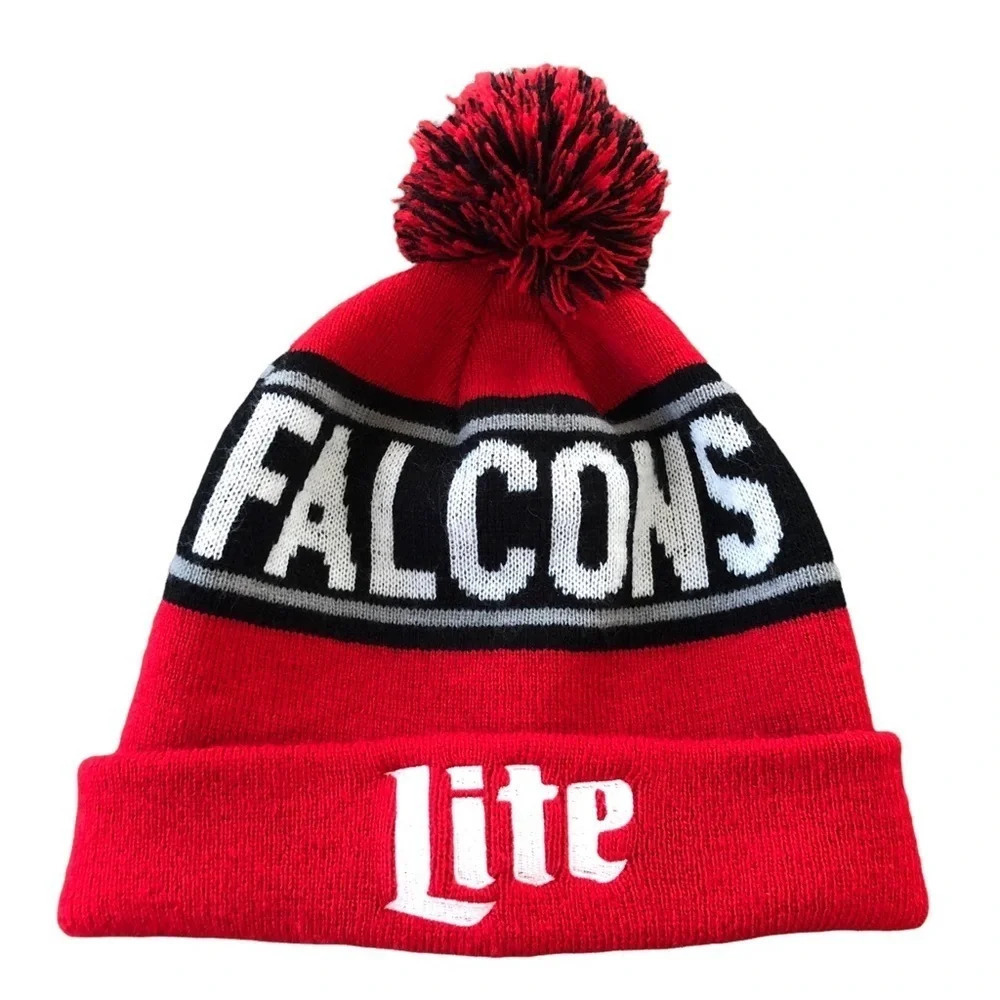 Atlanta Falcons NFL Miller Lite Embroidered Sweater Knit Hat Pom Pom Winter Red